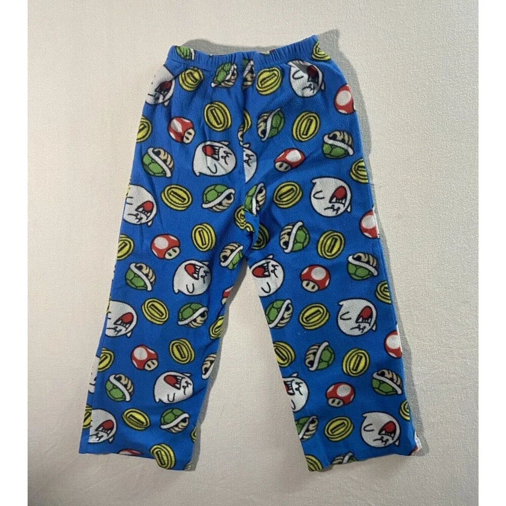 Super Mario Cart Pajama Pants Boys Size 6 Blue  Graphic Print Ghost Turtle Mush